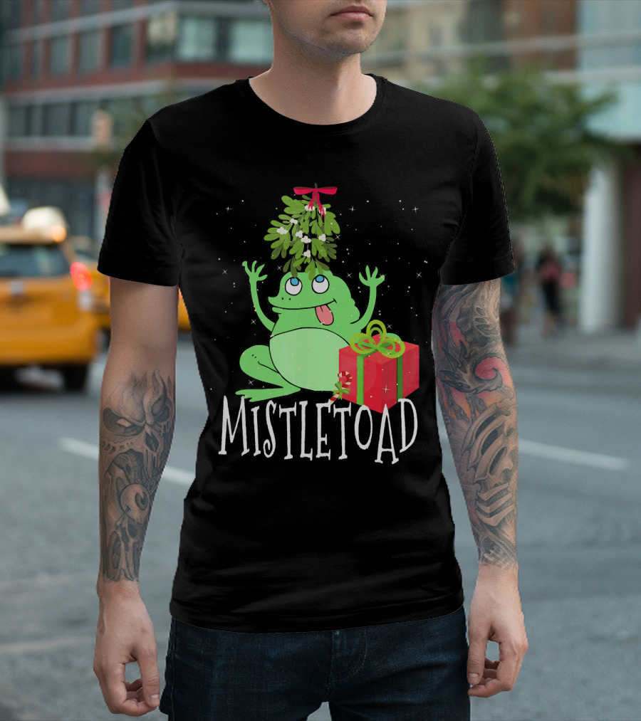 Mistletoad Mistletoe Festive with Green Frog and Red Gift Box T-Shirt
