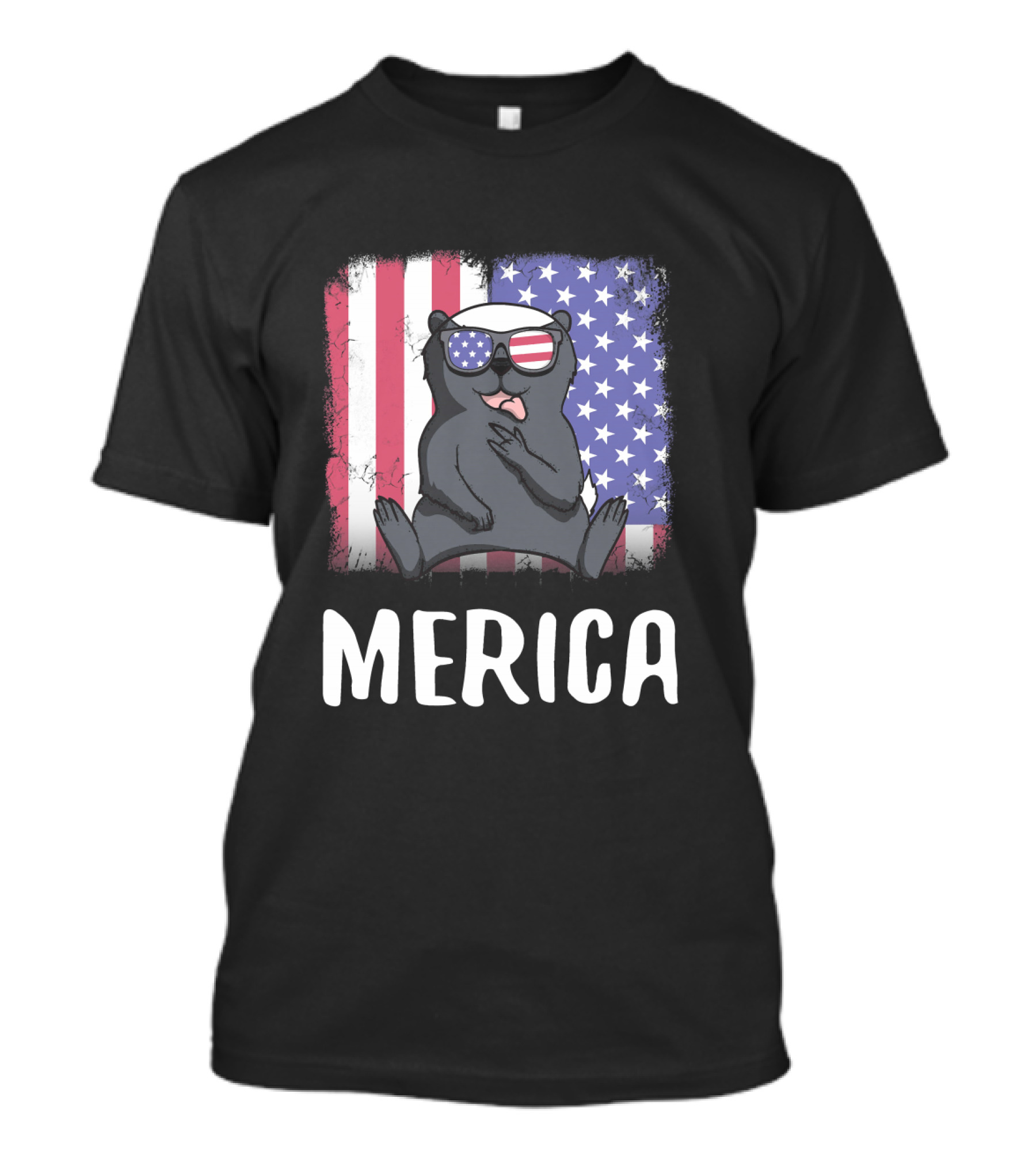 Merica Honey Badger USA American Flag Sunglasses T-Shirt