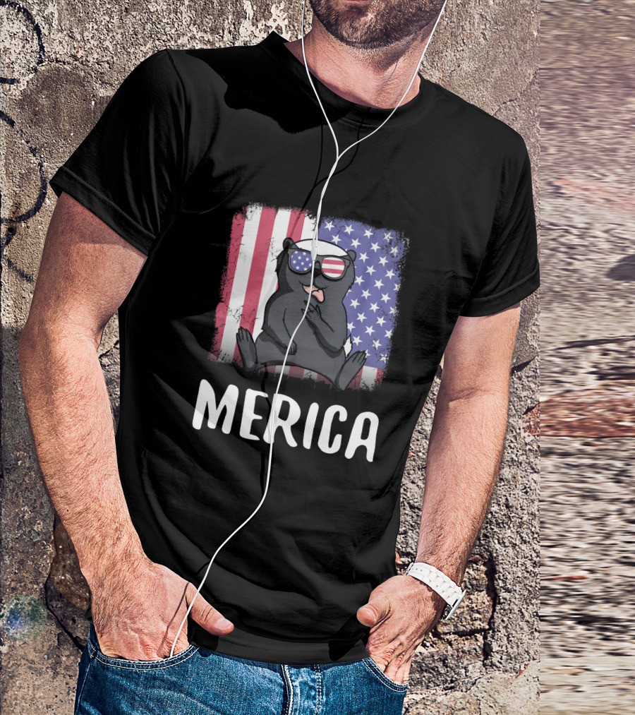 Merica Honey Badger USA American Flag Sunglasses T-Shirt