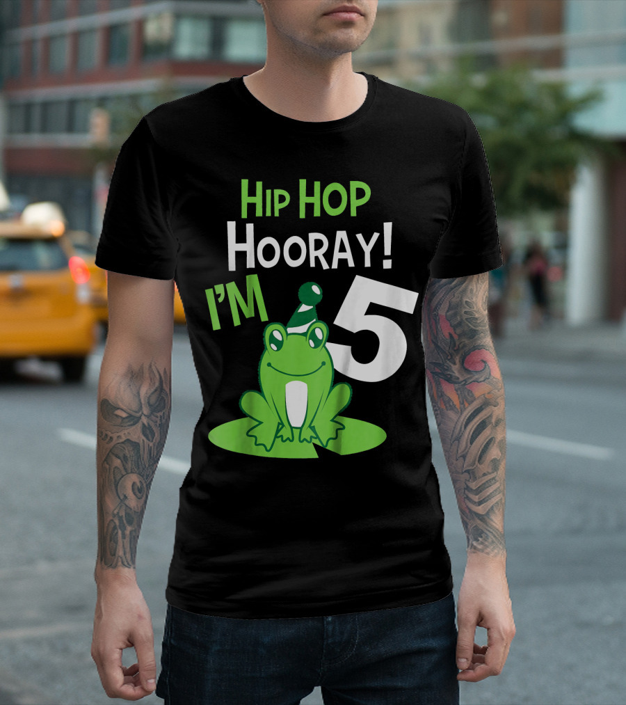 Hip Hop Hooray I'm 5 Kids Birthday Boys Frog T-Shirt