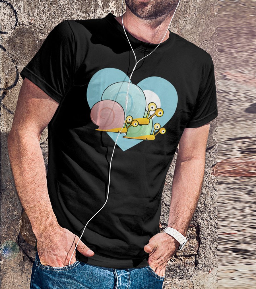 Love Snails Cute Heart Snail Trio On Blue Heart T-Shirt