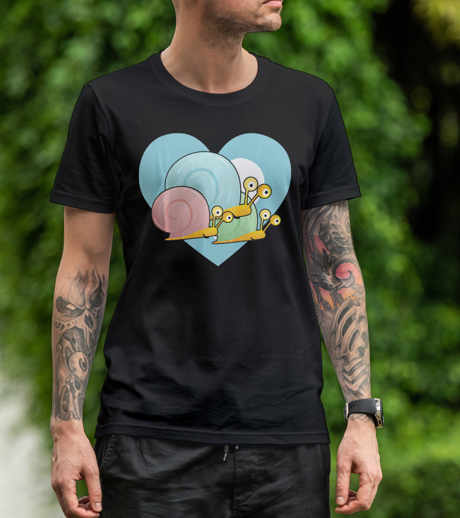 Love Snails Cute Heart Snail Trio On Blue Heart T-Shirt