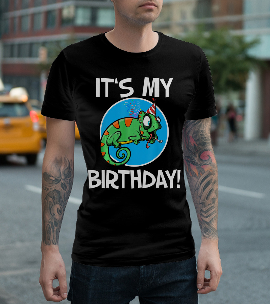 IT'S MY BIRTHDAY Cute Iguana With Party Hat T-Shirt