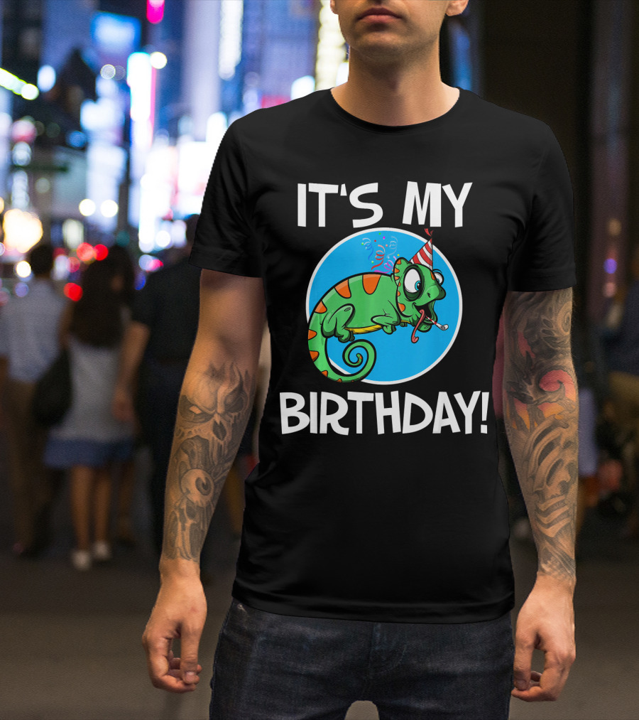 IT'S MY BIRTHDAY Cute Iguana With Party Hat T-Shirt