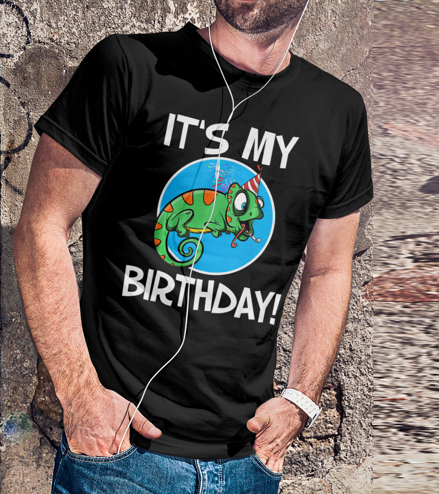 IT'S MY BIRTHDAY Cute Iguana With Party Hat T-Shirt