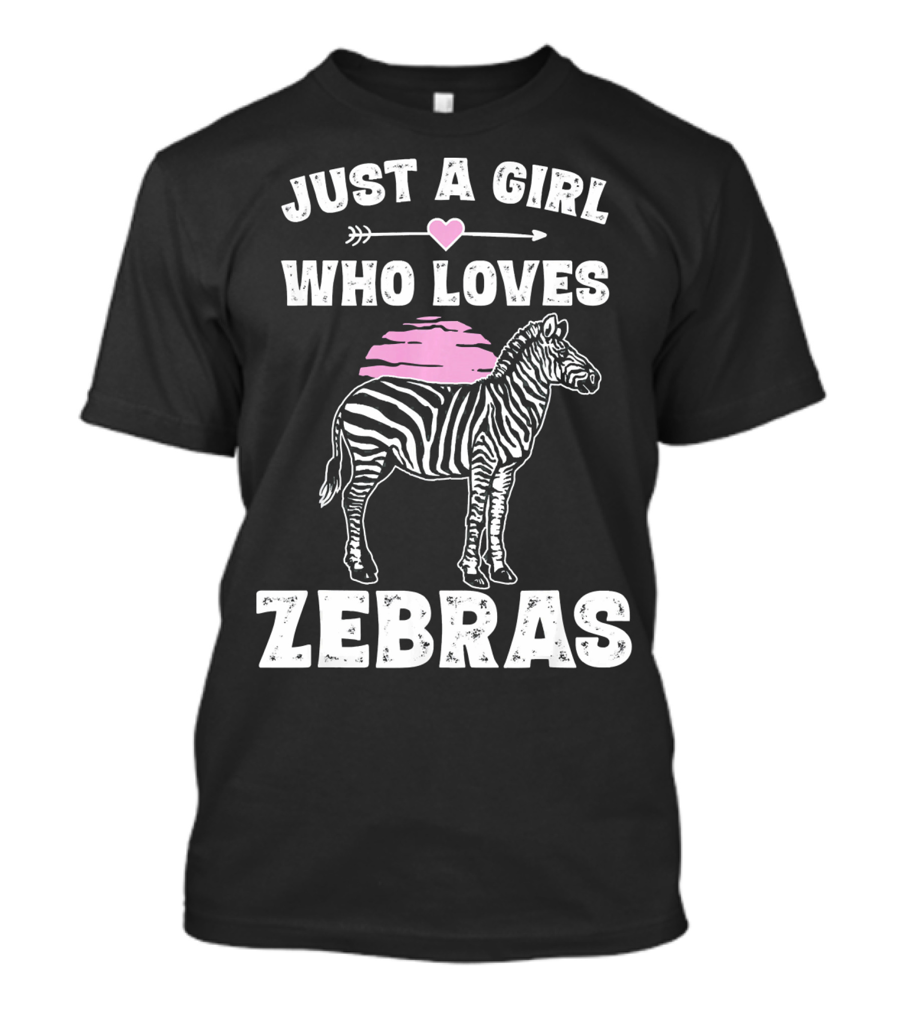 Just A Girl Who Loves Zebras With Heart Arrow And Pink Sunset T-Shirt
