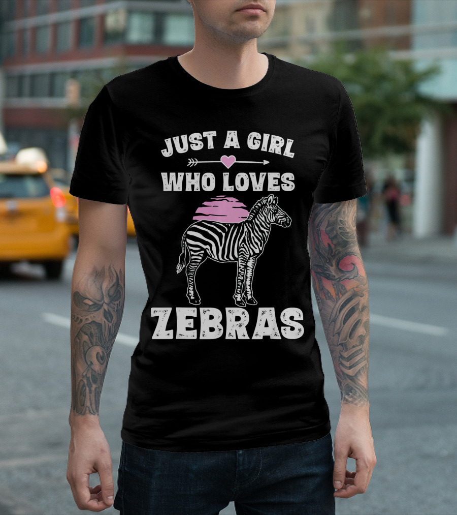 Just A Girl Who Loves Zebras With Heart Arrow And Pink Sunset T-Shirt