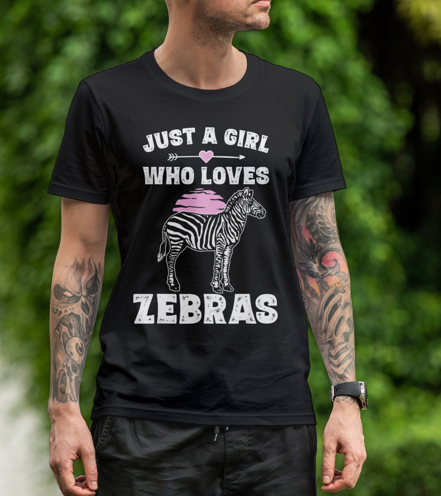 Just A Girl Who Loves Zebras With Heart Arrow And Pink Sunset T-Shirt