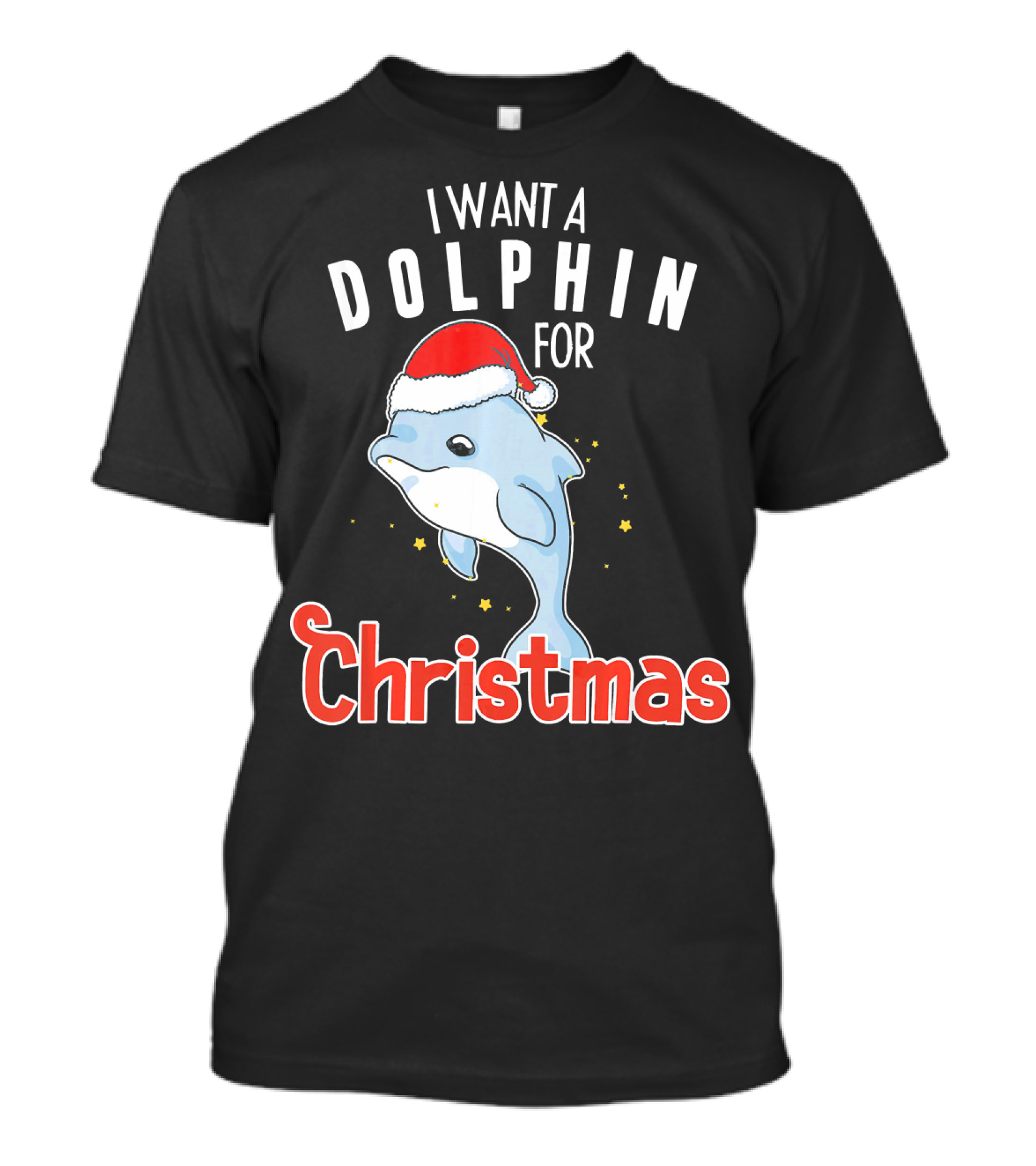 I Want A Dolphin For Christmas Santa Hat Cute Holiday T-Shirt