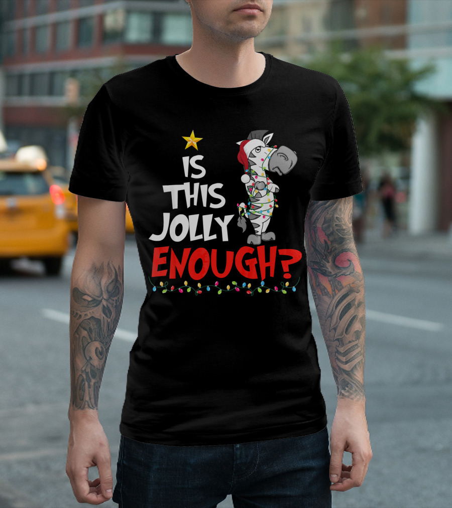 Is This Jolly Enough Zebra Santa Hat Christmas Lights T-Shirt