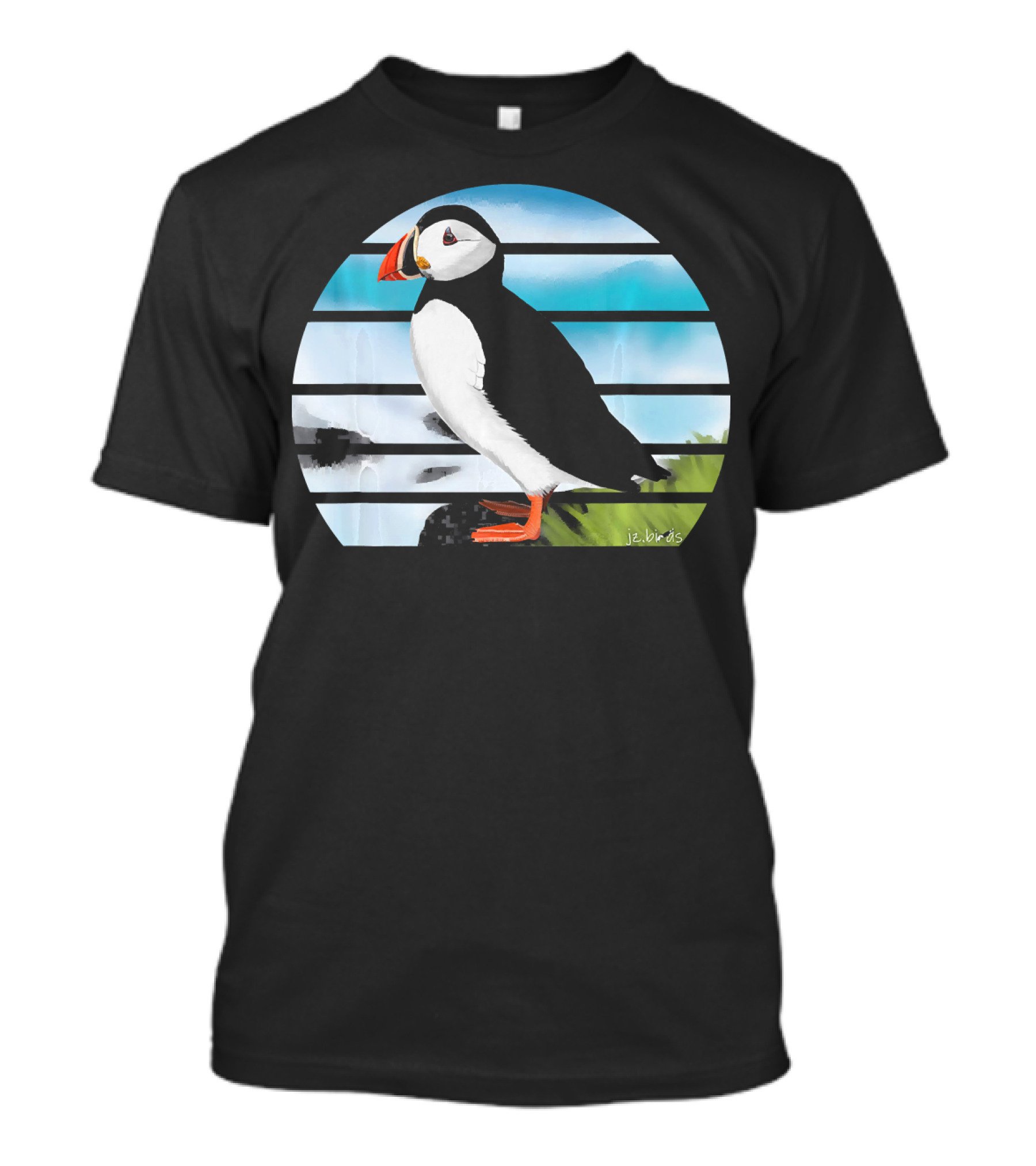 Jz.birds Puffin Bird Birding Iconic Stripe Circle T-Shirt