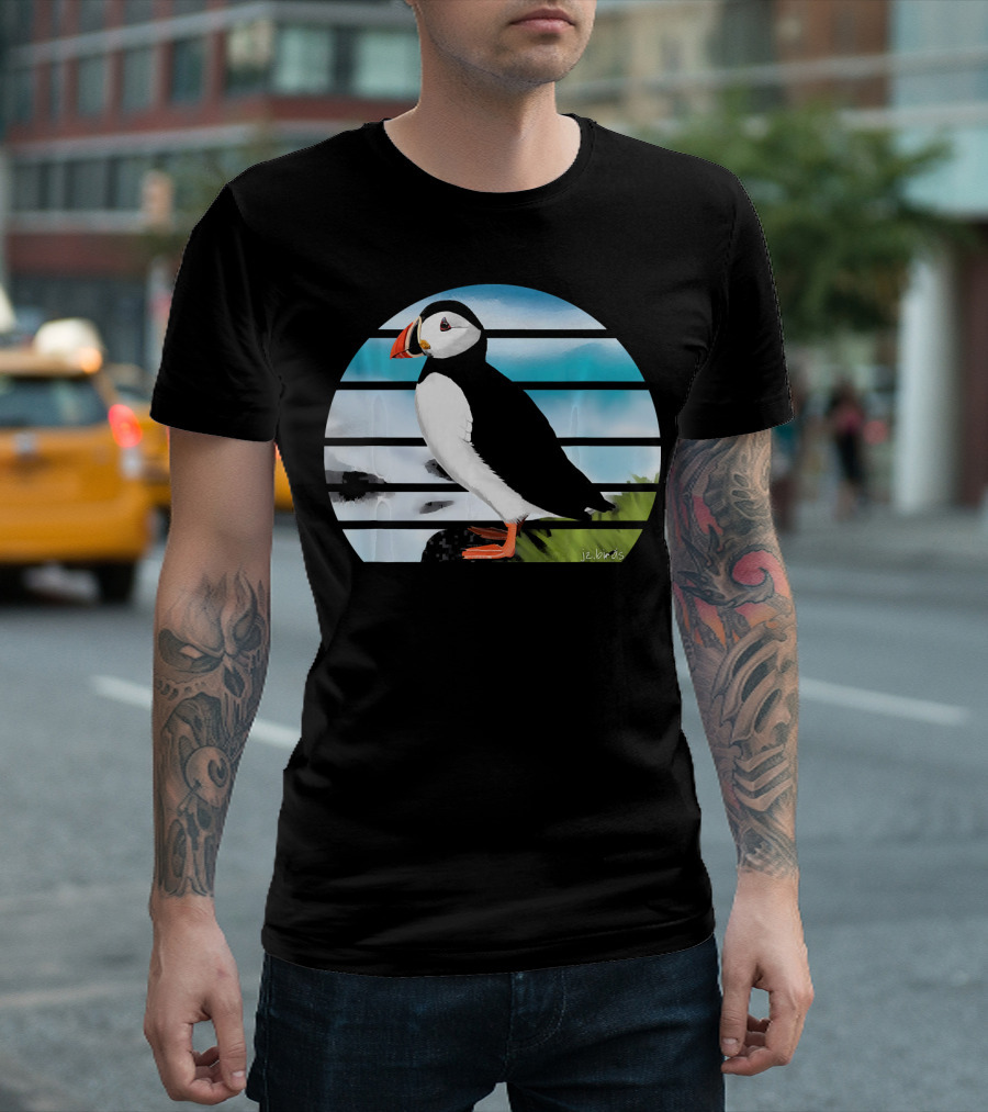 Jz.birds Puffin Bird Birding Iconic Stripe Circle T-Shirt