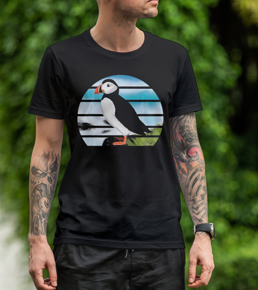 Jz.birds Puffin Bird Birding Iconic Stripe Circle T-Shirt