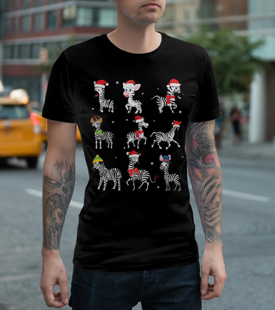 Nine Zebra Faces Noel Costume Dance Christmas Hats T-Shirt