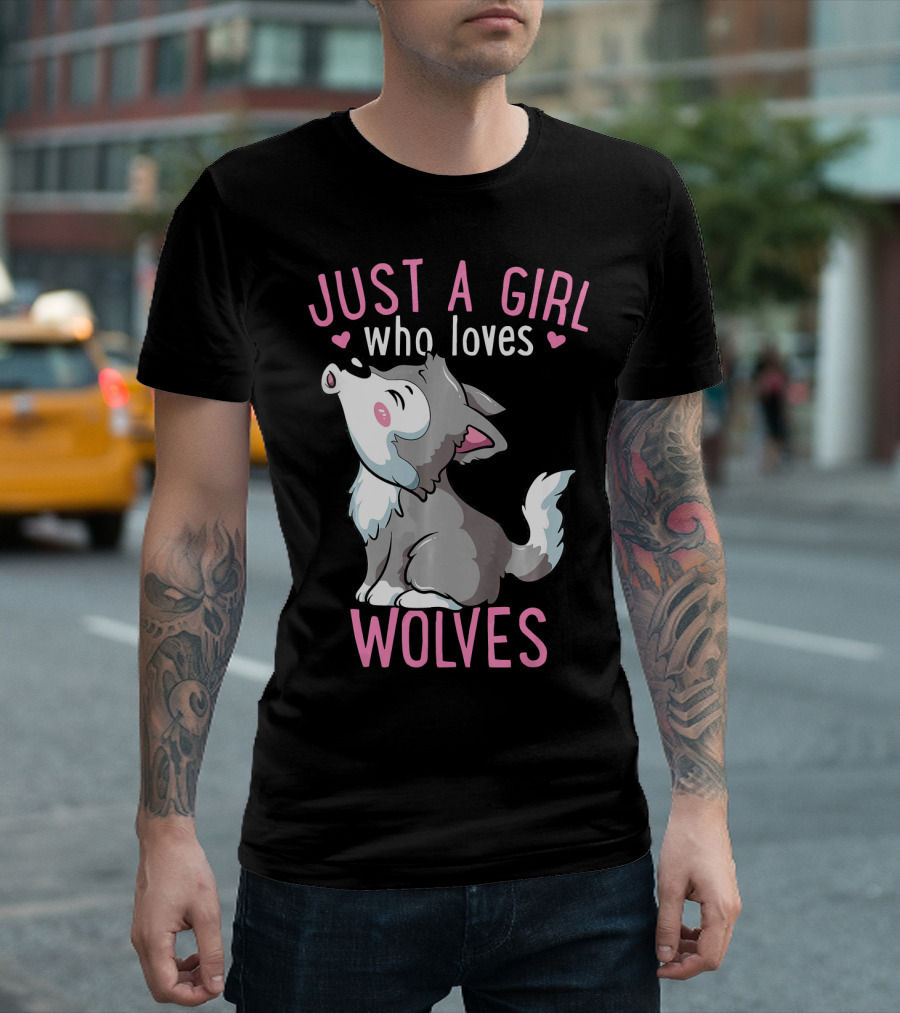 Just A Girl Who Loves Wolves Kawaii Grey Wolf T-Shirt