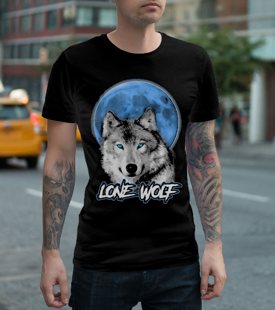 Lone Wolf in Front of Blue Moon T-Shirt