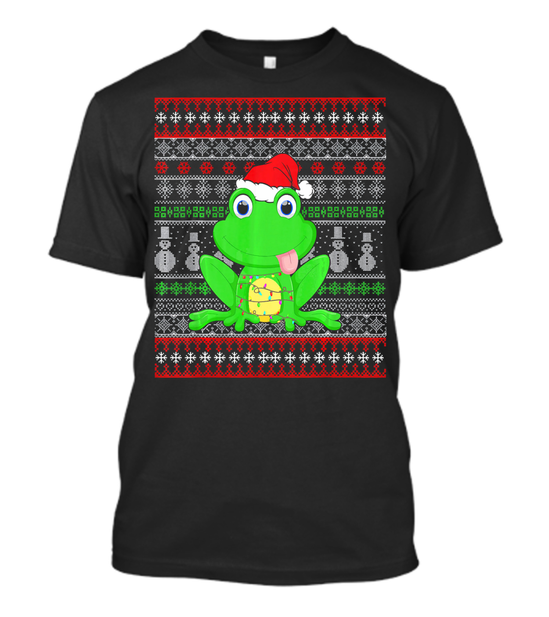 Funny Santa Hat Frog Christmas Lights Ugly T-Shirt