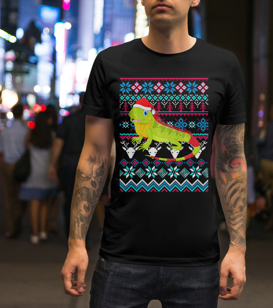 Merry Christmas Funny Iguana Ugly Sweater Holiday T-Shirt