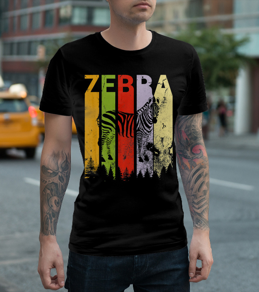 Zebra Lover Funny Vintage Retro Style Colorful Forest Stripes T-Shirt