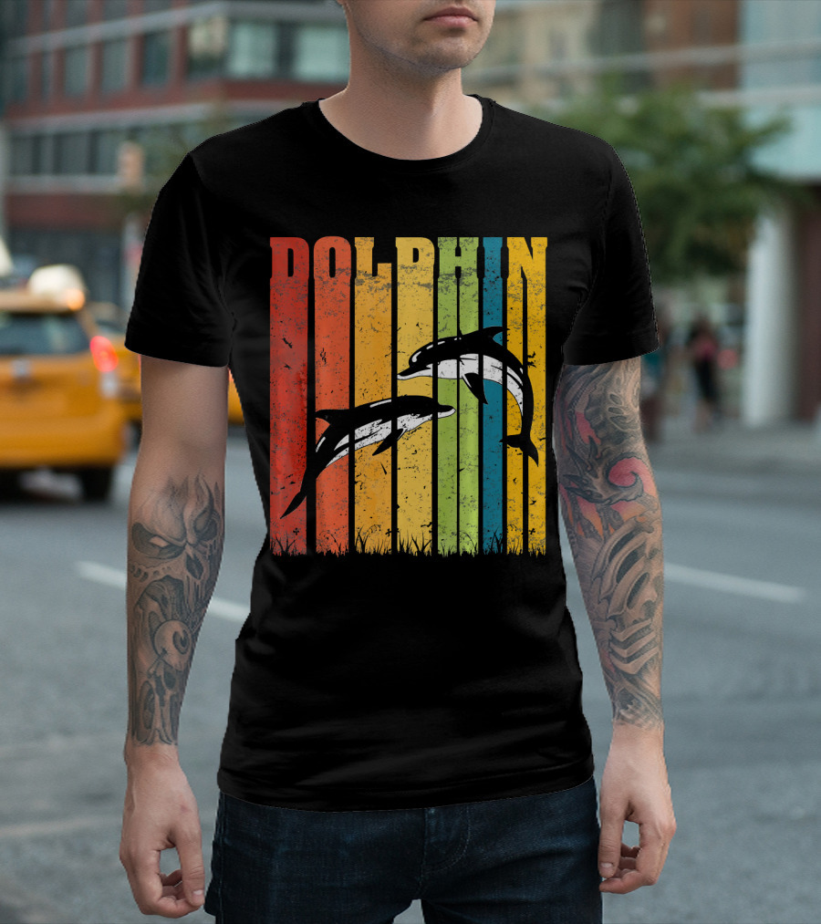 Dolphin Retro Rainbow Save The Dolphins Endange T-Shirt