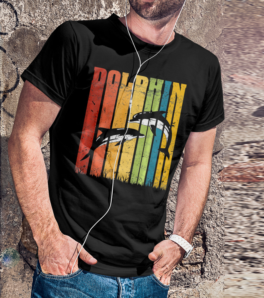 Dolphin Retro Rainbow Save The Dolphins Endange T-Shirt