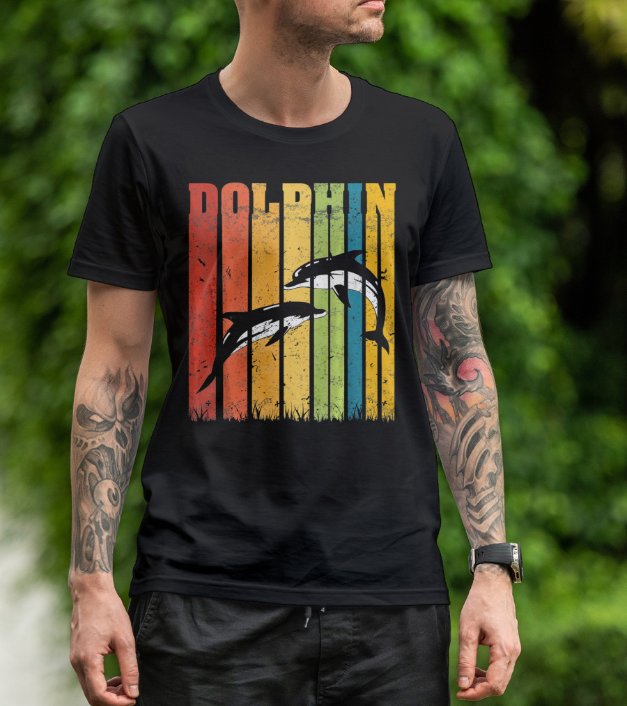 Dolphin Retro Rainbow Save The Dolphins Endange T-Shirt
