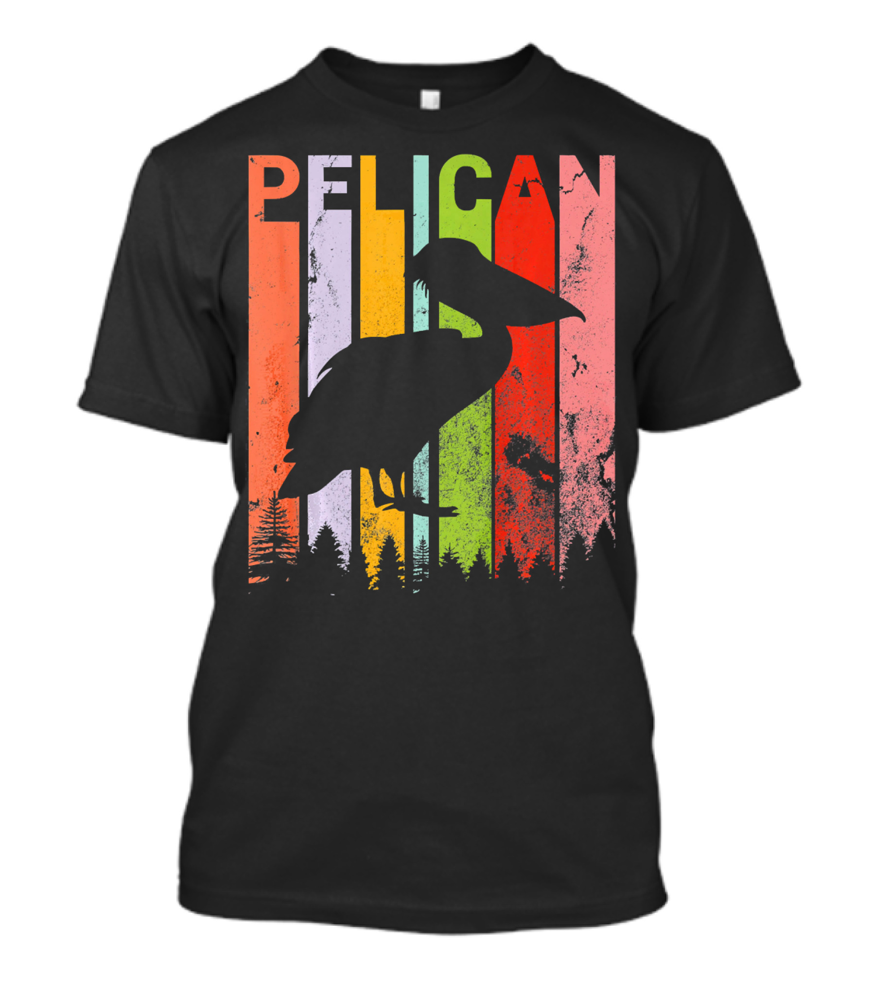Vintage Retro Pelican Lover Silhouette With Colorful Background T-Shirt