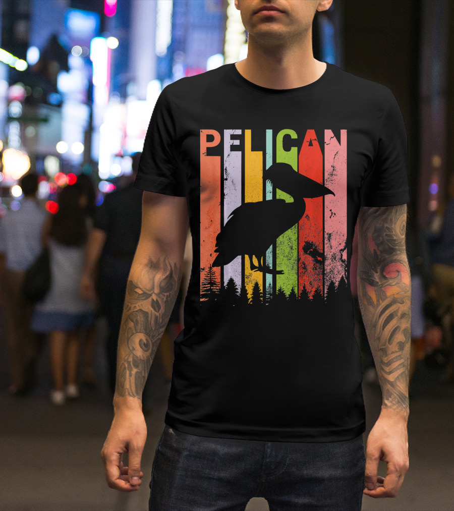 Vintage Retro Pelican Lover Silhouette With Colorful Background T-Shirt