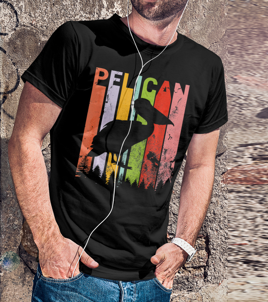 Vintage Retro Pelican Lover Silhouette With Colorful Background T-Shirt