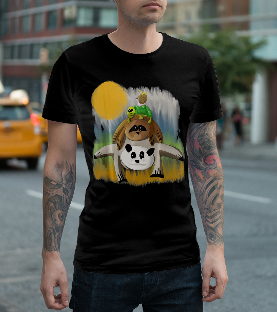 Funny Panda Sloth Turtle Snail Inch Worm Stack Under Sun T-Shirt