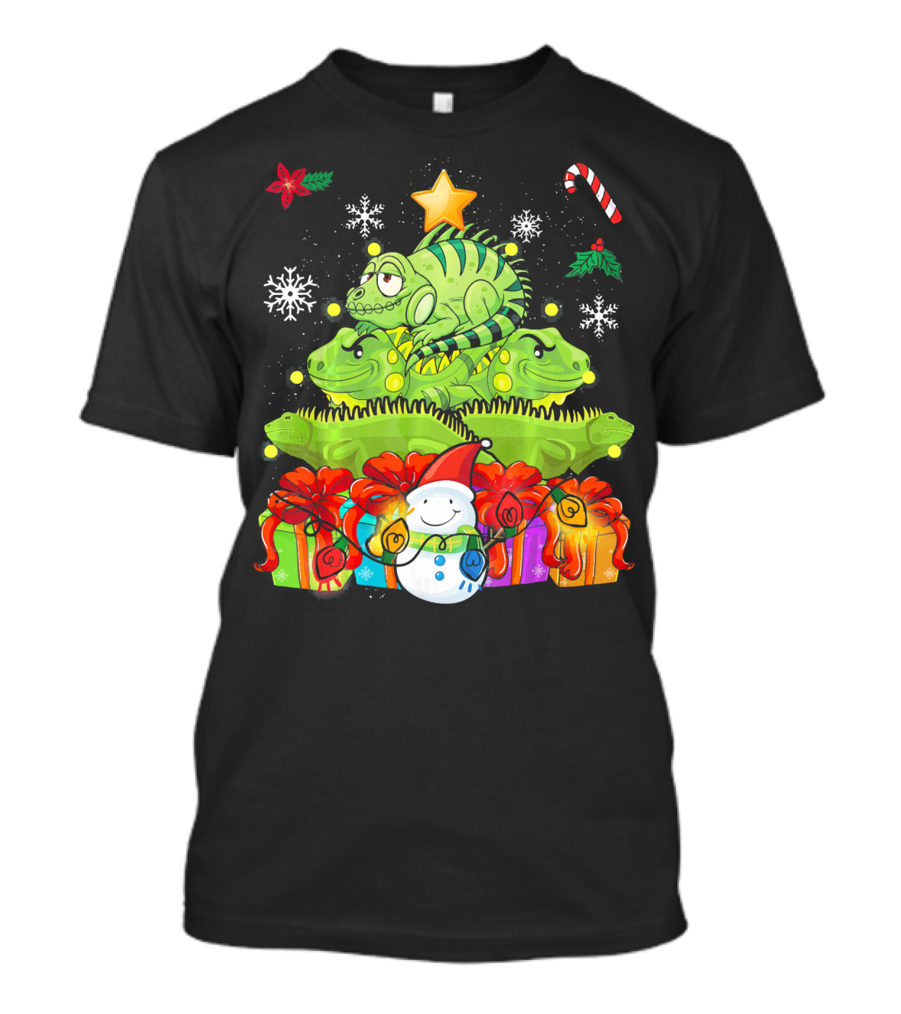 Funny Iguana Christmas Tree Decor Snowman Candy Cane Gifts T-Shirt