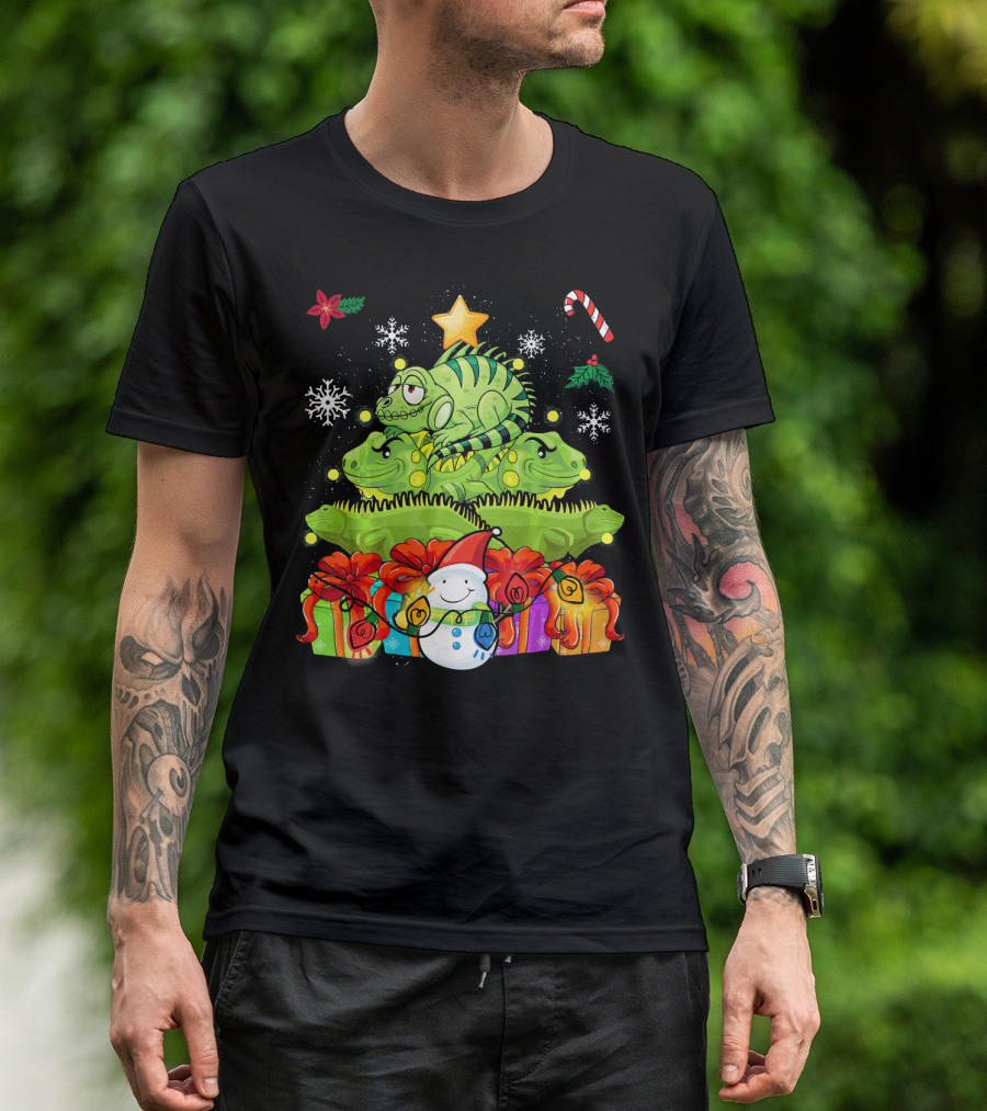 Funny Iguana Christmas Tree Decor Snowman Candy Cane Gifts T-Shirt