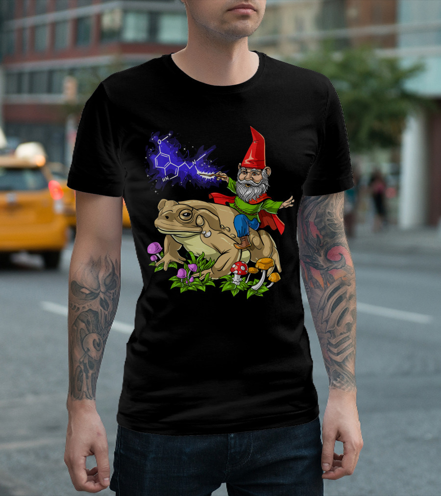 Gnome with Magic Wand Riding Bufo Alvarius Toad with 5-MeO Structure T-Shirt