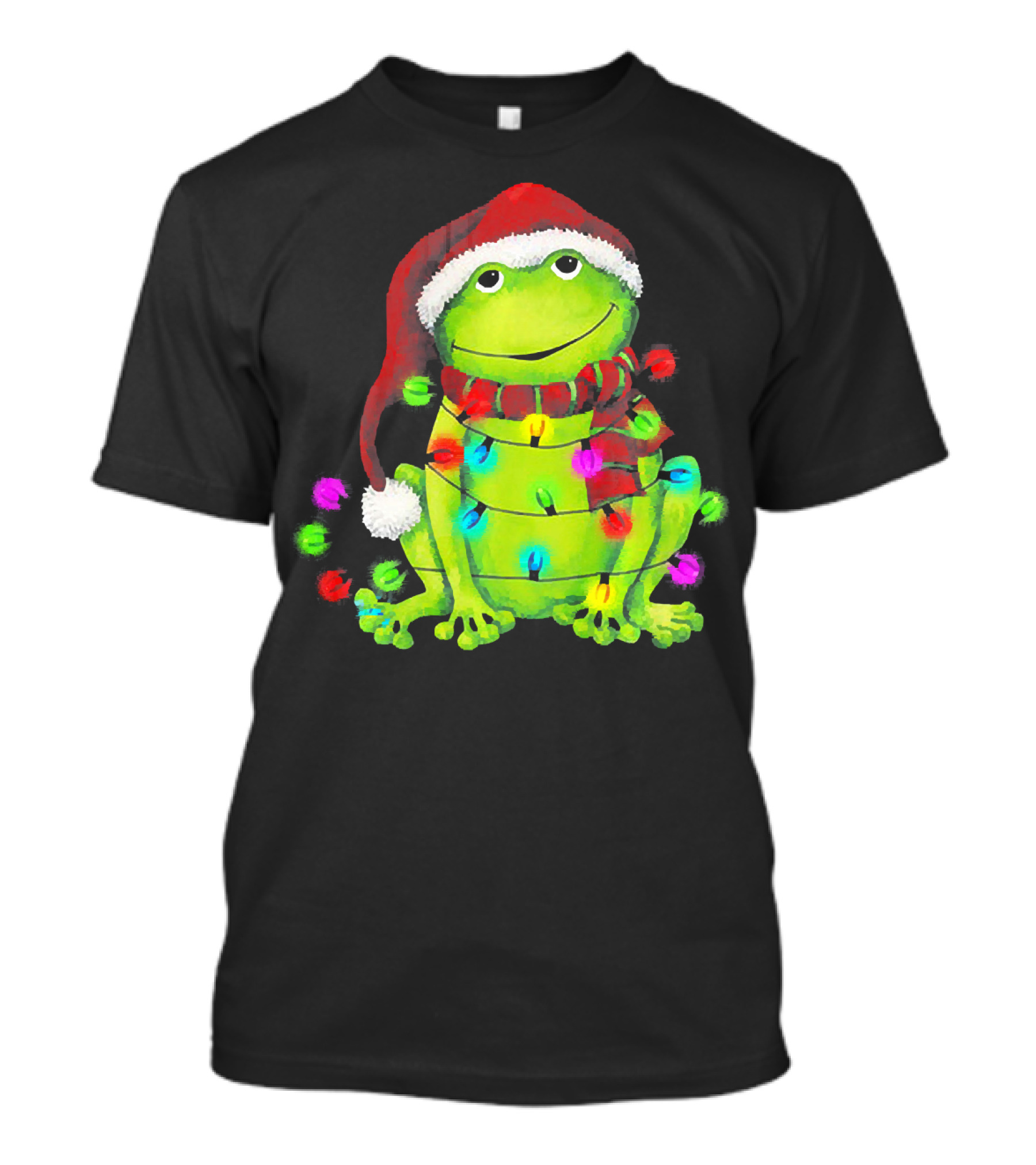 Frog Christmas Lights Santa Hat Funny Festive Frog Love T-Shirt