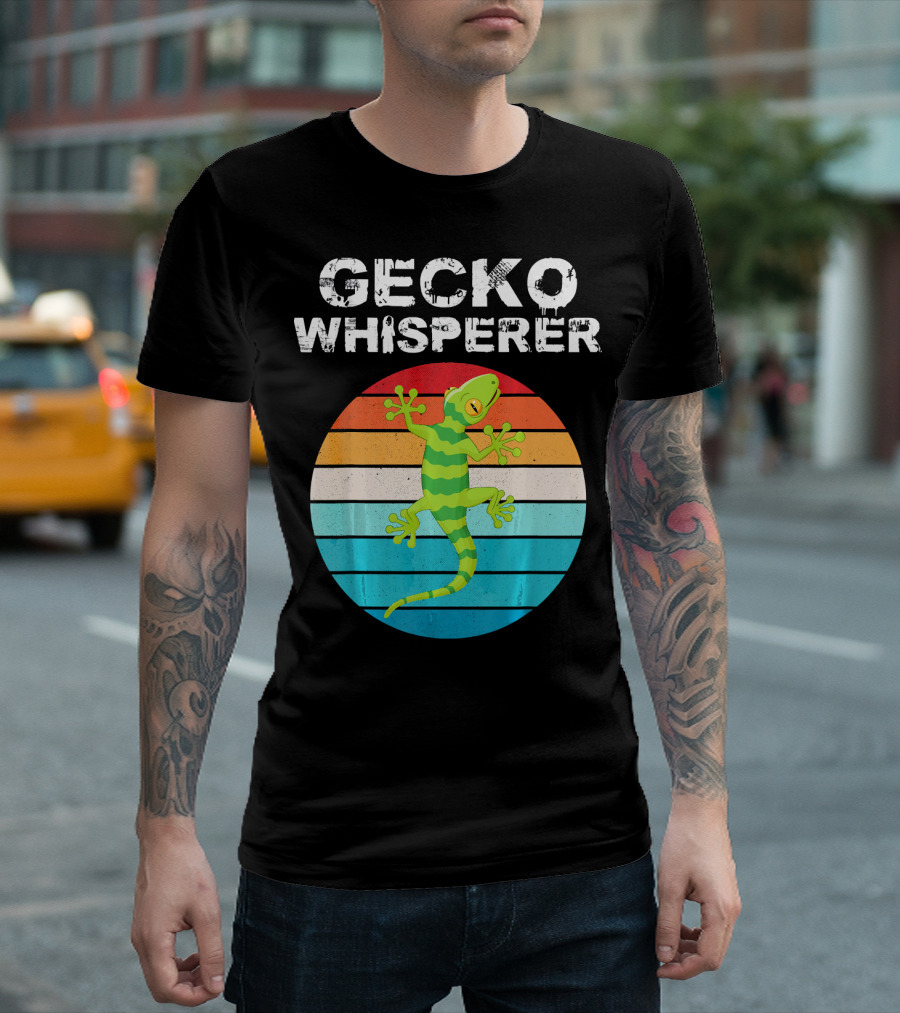 Gecko Whisperer Retro Sunset Stripe Reptile T-Shirt