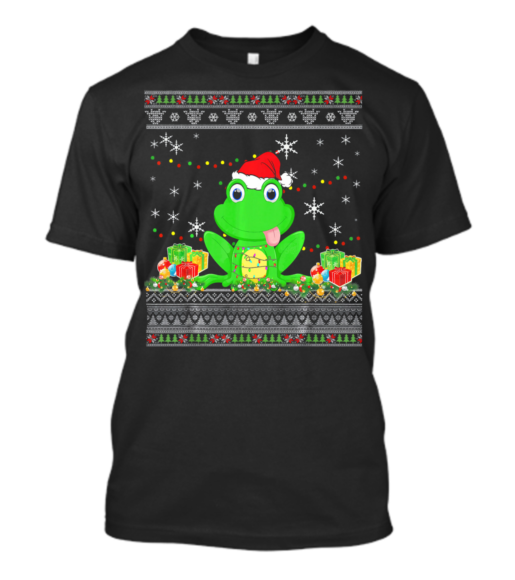 Christmas Frog With Santa Hat And Holiday Presents T-Shirt