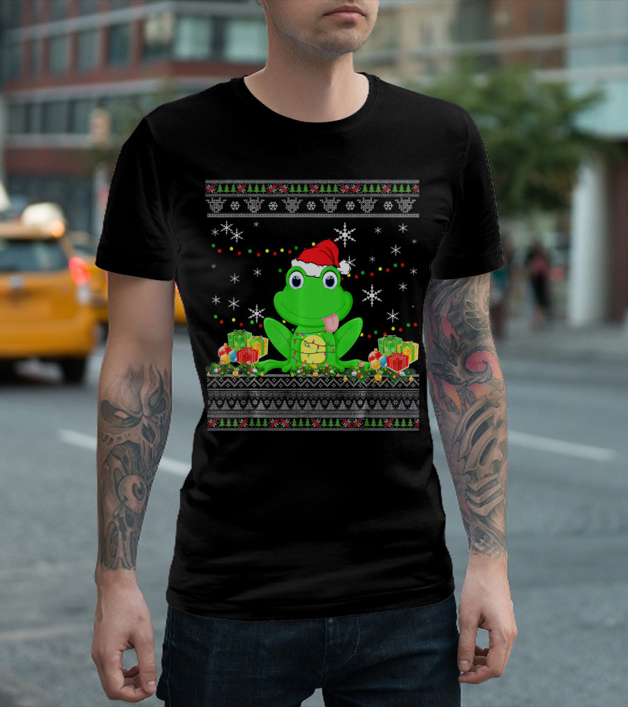Christmas Frog With Santa Hat And Holiday Presents T-Shirt