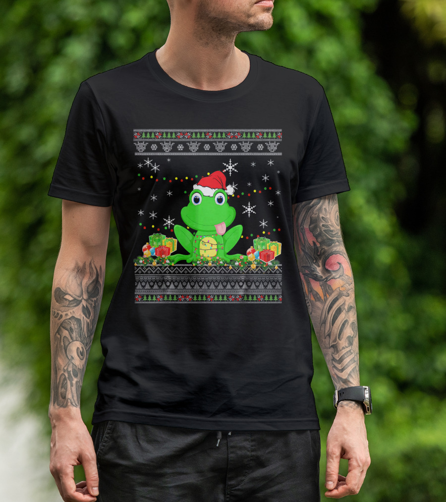 Christmas Frog With Santa Hat And Holiday Presents T-Shirt
