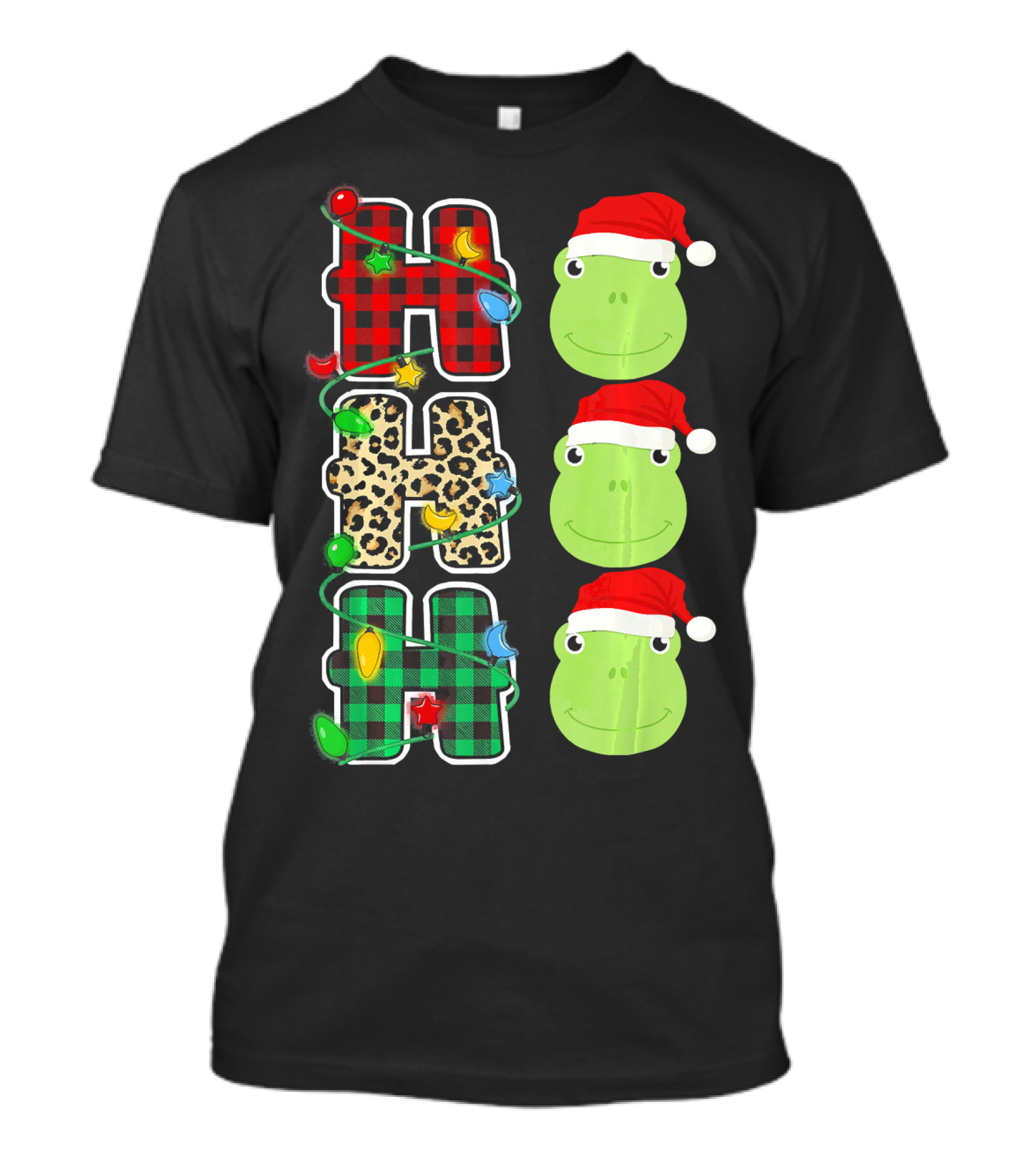 HO HO HO Santa Hat Frog With Plaid And Leopard T-Shirt