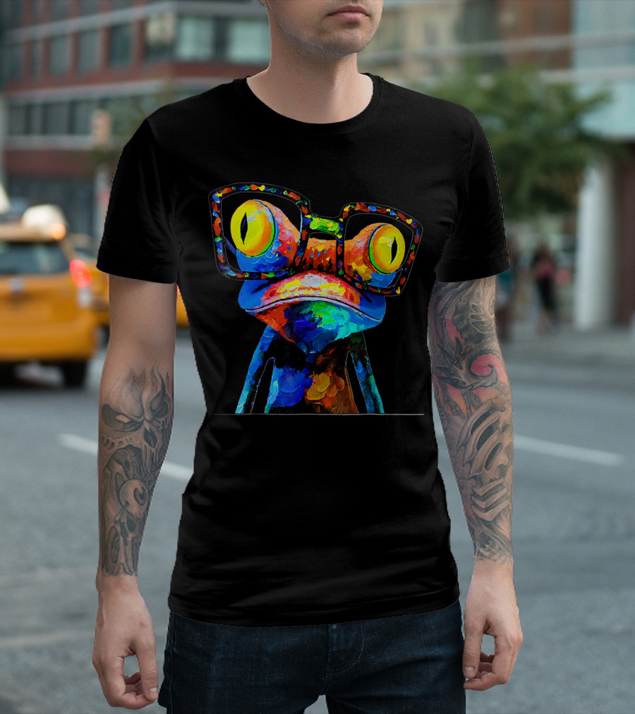Colorful Cute Frog With Glasses Vibrant T-Shirt