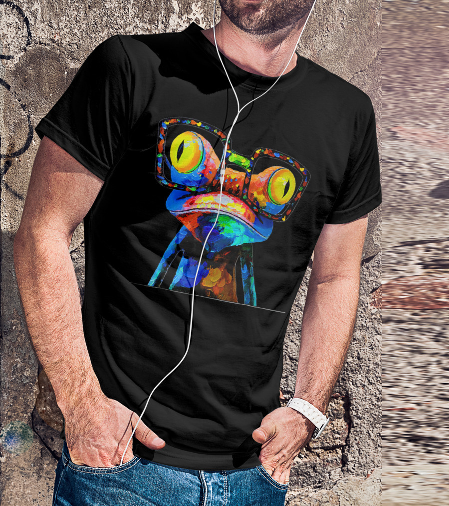 Colorful Cute Frog With Glasses Vibrant T-Shirt