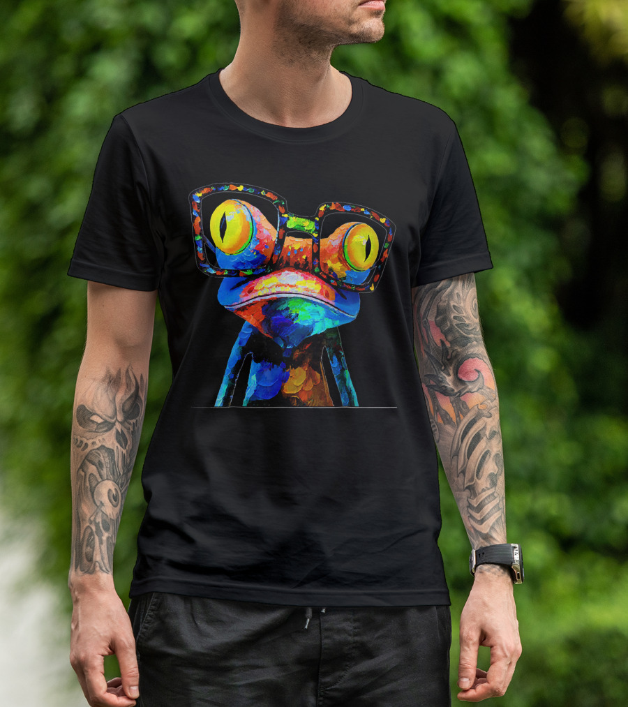 Colorful Cute Frog With Glasses Vibrant T-Shirt