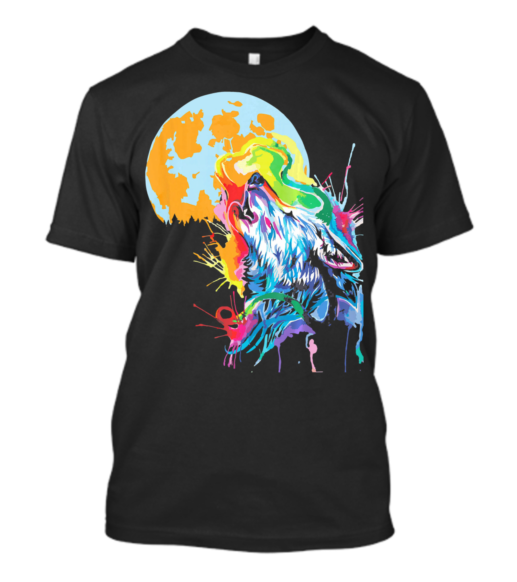 Full Moon Wolf Vibrant Colorful Wildlife T-Shirt