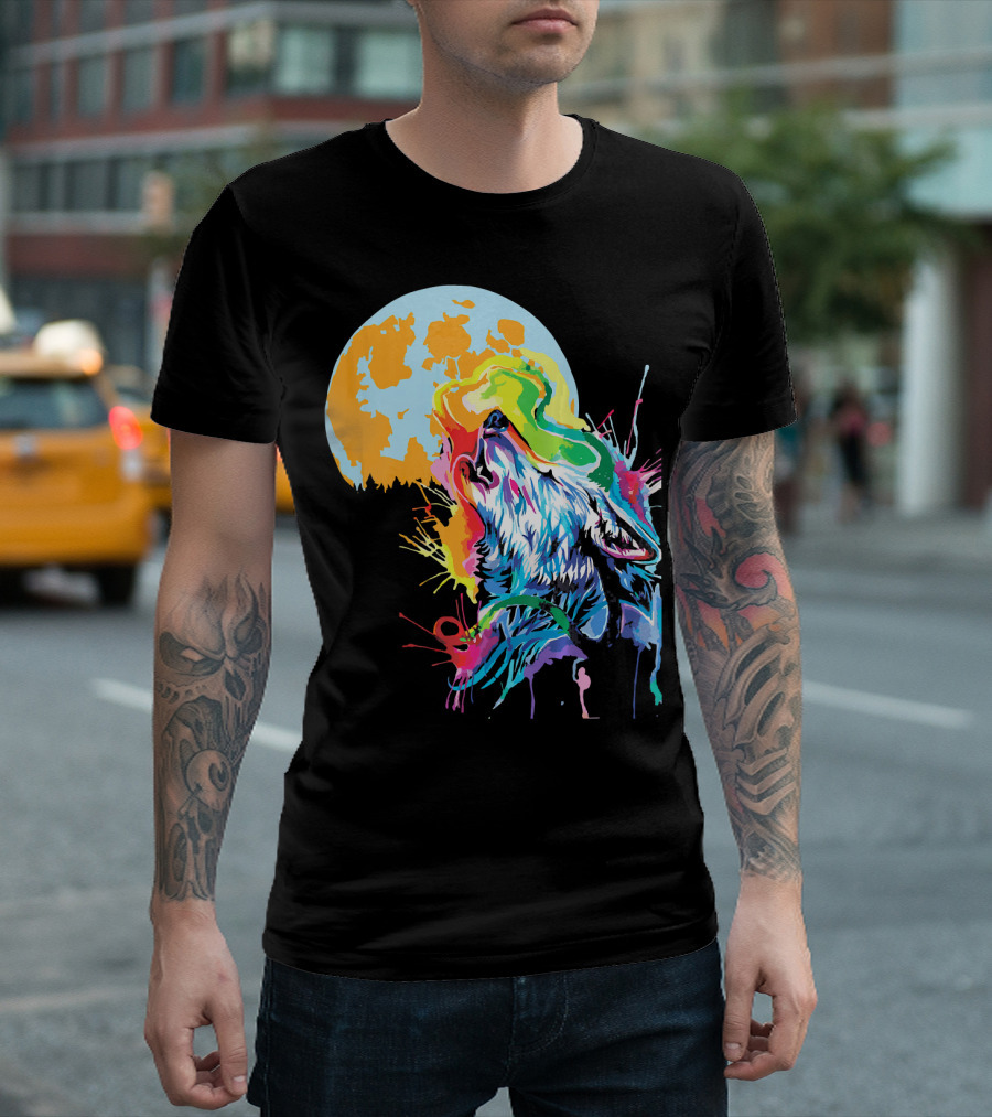 Full Moon Wolf Vibrant Colorful Wildlife T-Shirt