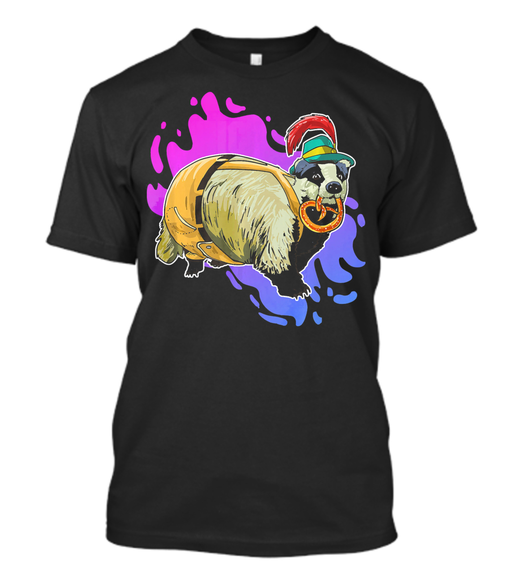 Bavarian Badger In Lederhosen With Pretzel Oktoberfest T-Shirt