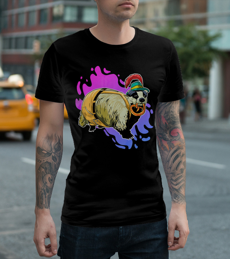 Bavarian Badger In Lederhosen With Pretzel Oktoberfest T-Shirt
