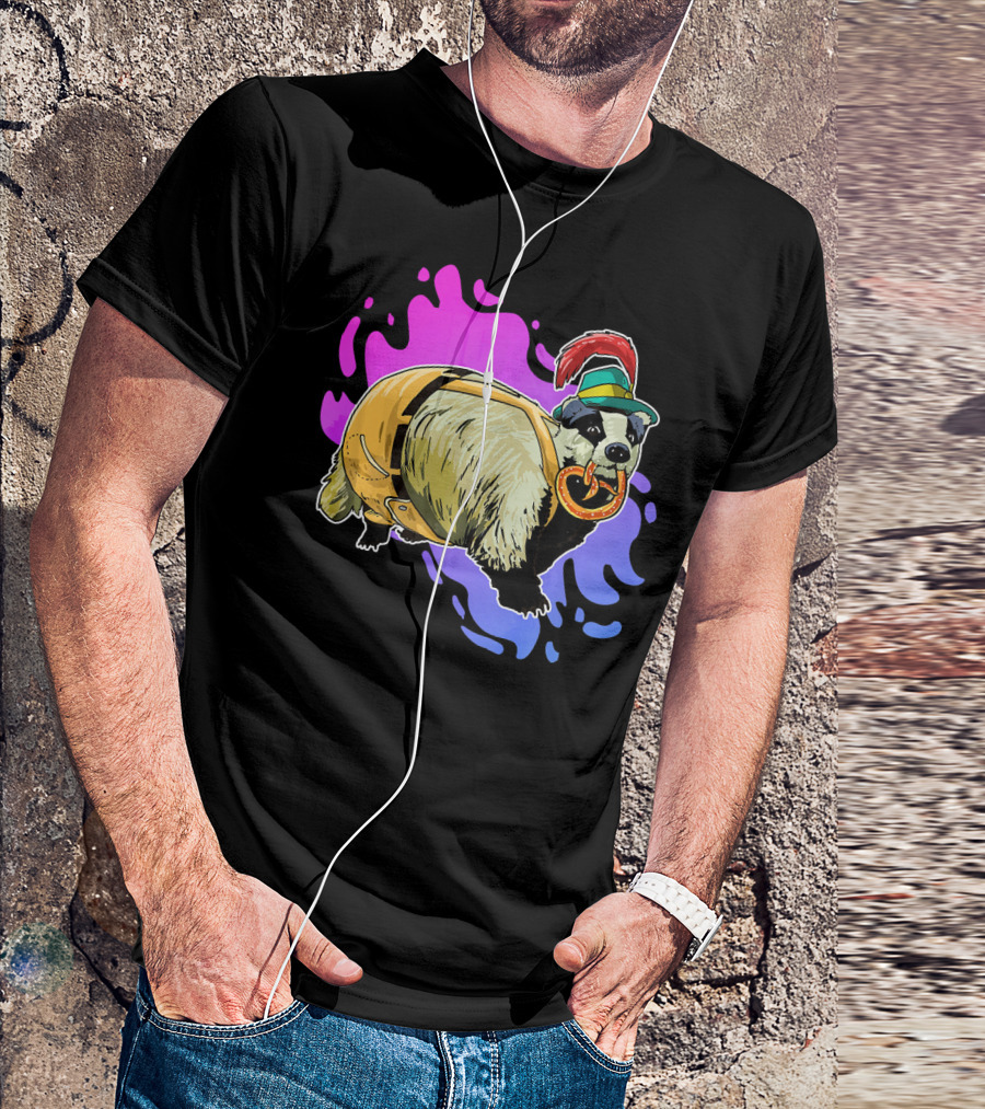 Bavarian Badger In Lederhosen With Pretzel Oktoberfest T-Shirt