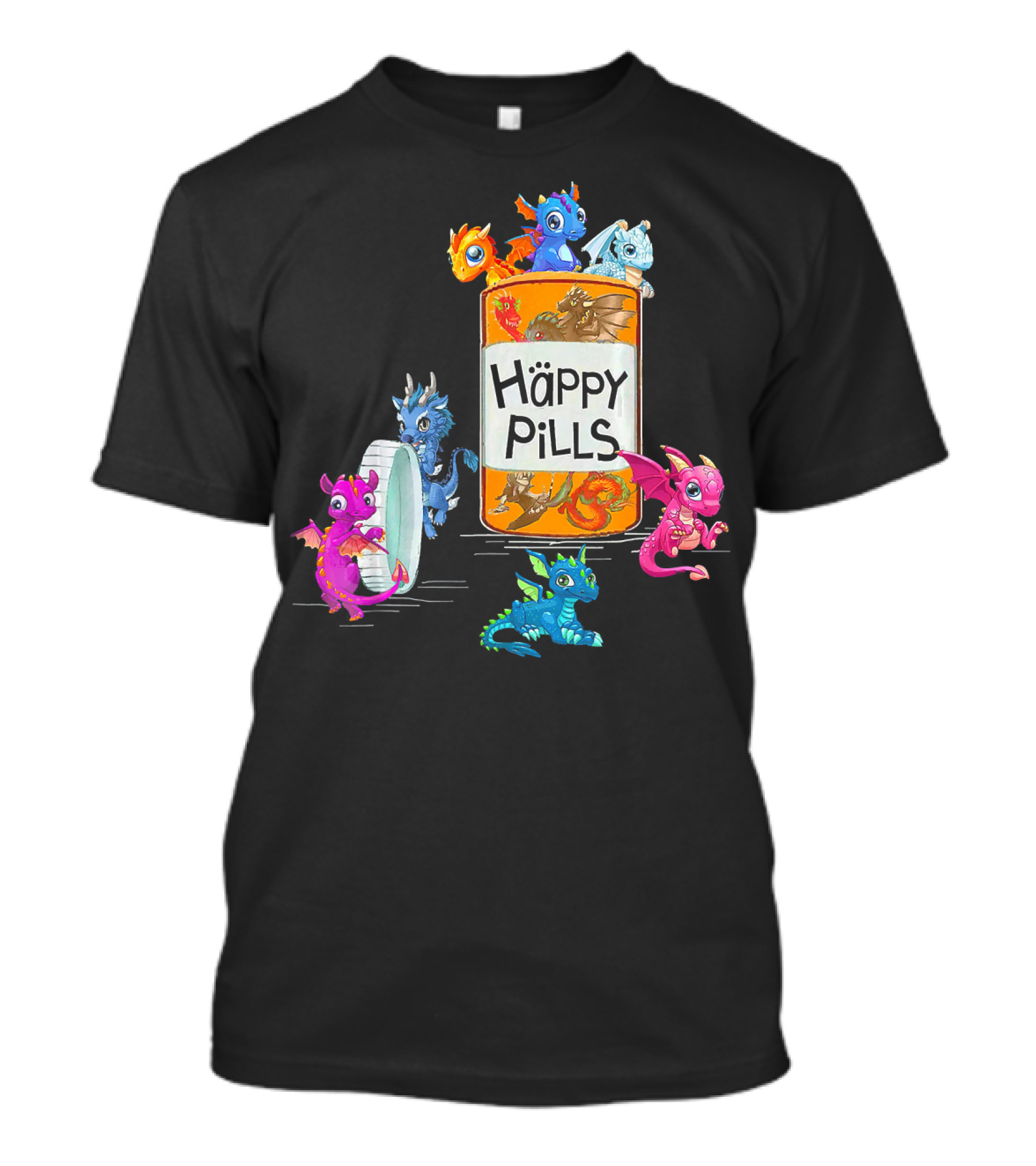 Happy Pills Dragon Bottle With Colorful Dragons T-Shirt