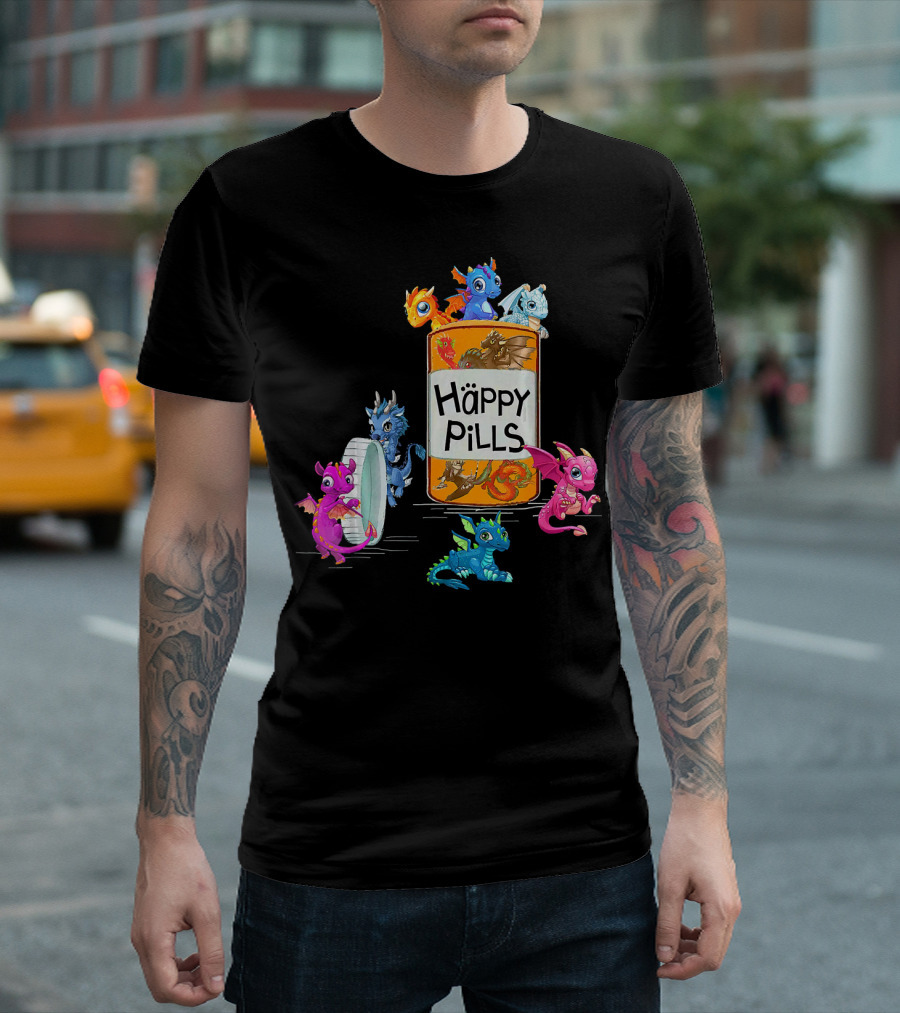 Happy Pills Dragon Bottle With Colorful Dragons T-Shirt