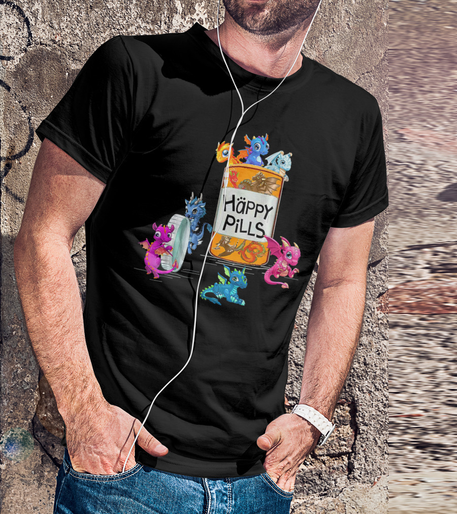 Happy Pills Dragon Bottle With Colorful Dragons T-Shirt